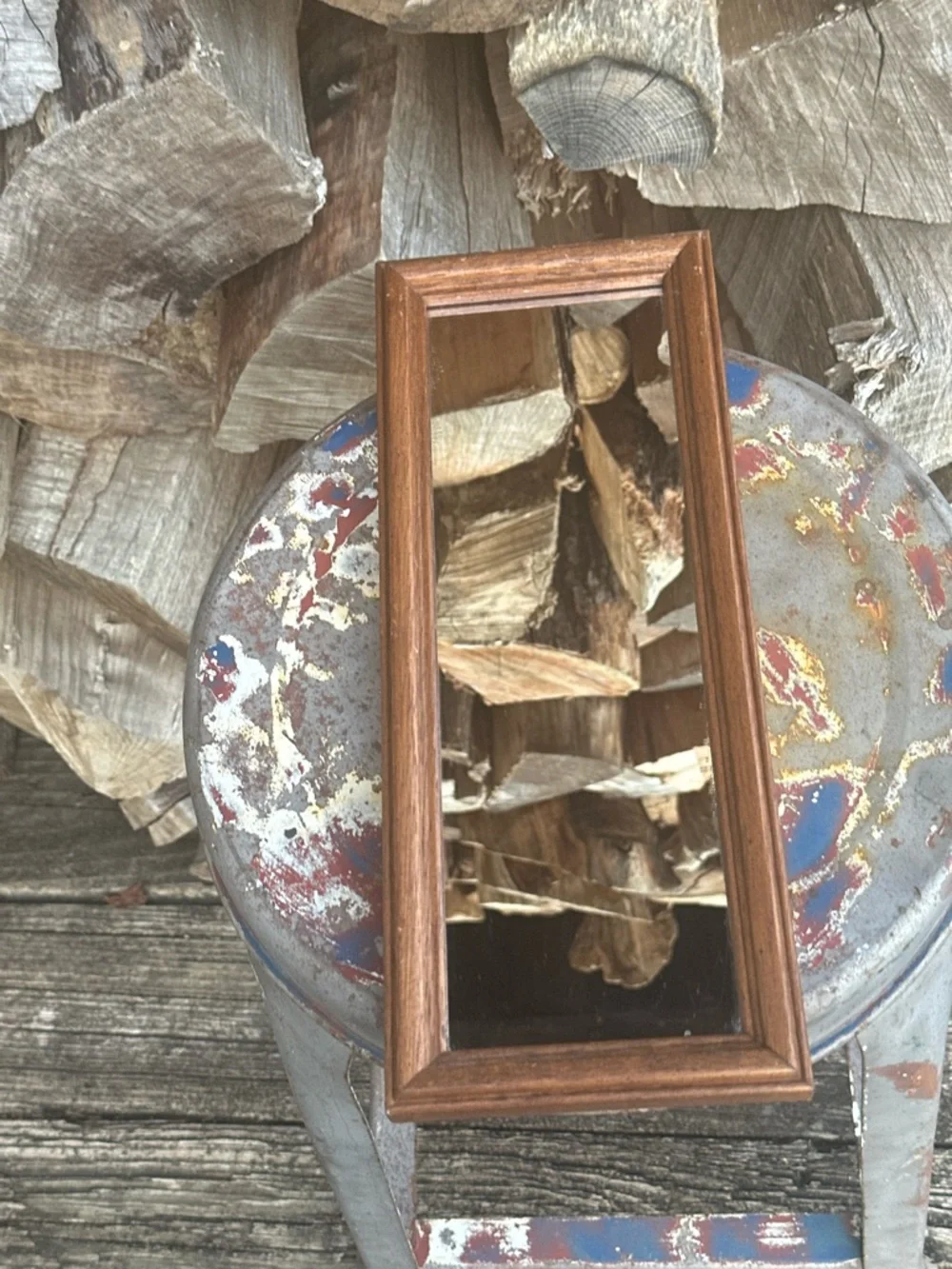 Pair of Small Vintage Rectangular Wood Mirrors Horizontal or Vertical